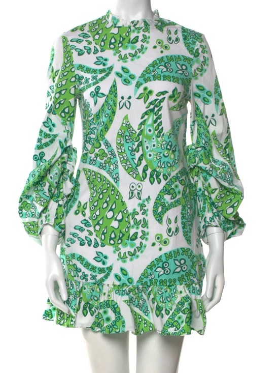 STAUD Dresses & Skirts - STAUD Staud Carolina Ruffle Mini  dress green paisley size 8